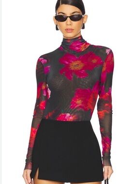 Steve Madden Luella Bodysuit Pink and Black Floral